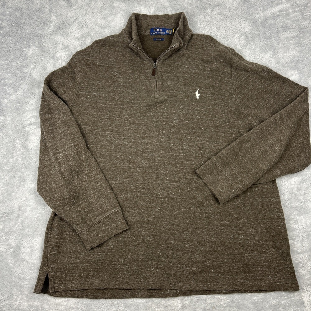 Polo Ralph Lauren Estate Rib 1/4 Zip Pullover Knit Sweater Long Sleeve Brown 2XL